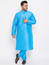 Vastramay Men's Plus Size Aqua Blue Silk Blend Kurta Pyjama Set